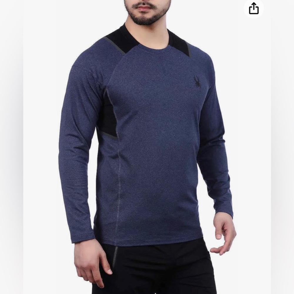 Spyder Active Base Layer Long Sleeve Shirt Mens Size XL Blue Black Outdoor Sport